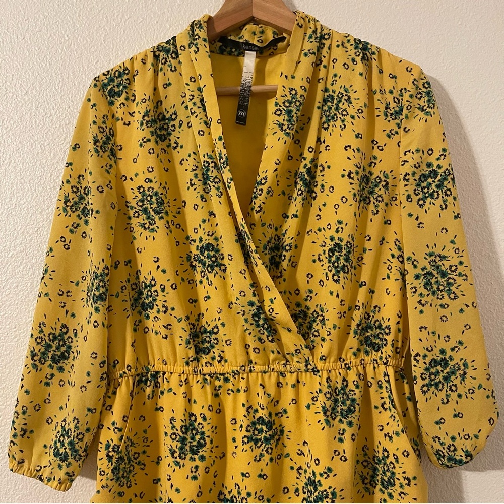 Kensie Women’s Dress Size Medium Yellow and Green Floral Midi Dress - Picture 4 of 13